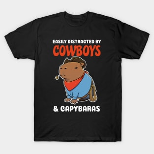 Easily Distracted by Cowboys and Capybaras Cartoon T-Shirt